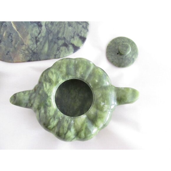 Vintage Asian Jade Teapot Cups and Tray Set in Original Box - Picture 7 of 16